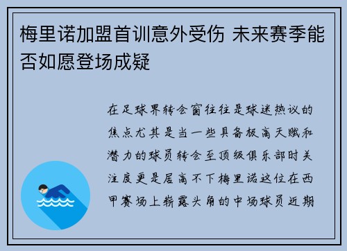 梅里诺加盟首训意外受伤 未来赛季能否如愿登场成疑